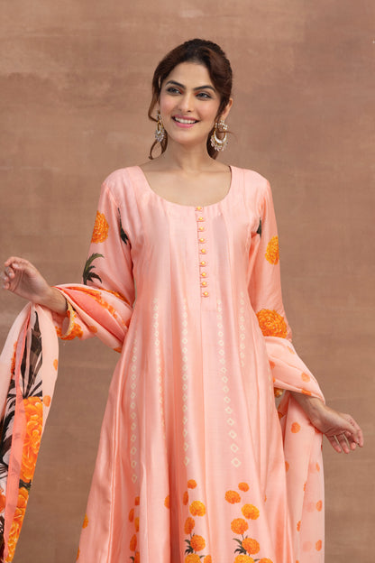 Kaira- Peach Printed Anarkali Set