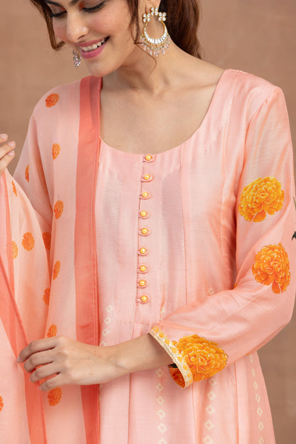 Kaira- Peach Printed Anarkali Set