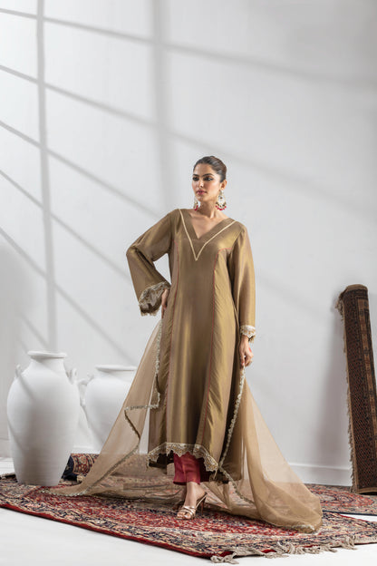 Simran in Prakriti- Peanut Brown Kalidar Suit Set