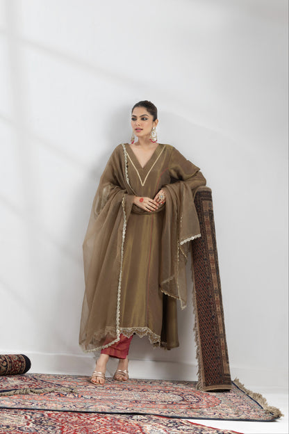 Simran in Prakriti- Peanut Brown Kalidar Suit Set
