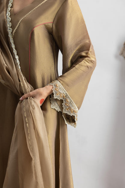 Simran in Prakriti- Peanut Brown Kalidar Suit Set
