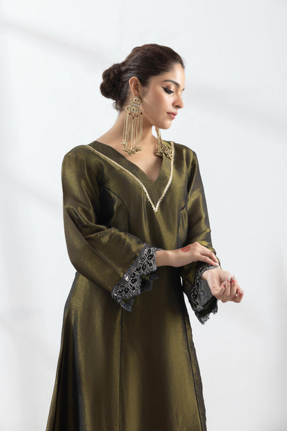 Ojasvini-Olive Black Kalidar Suit Set