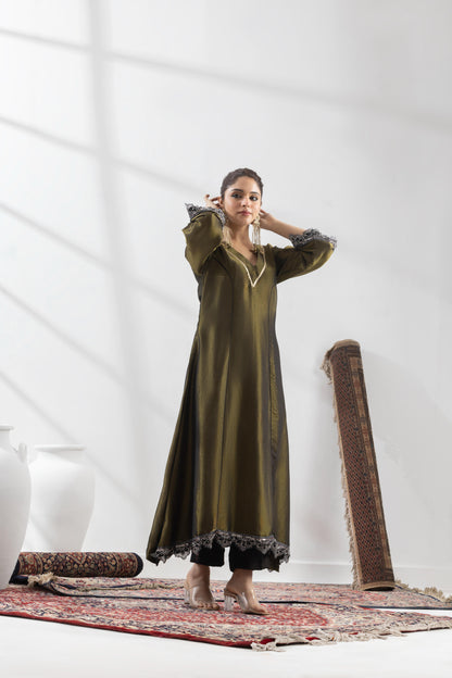 Ojasvini-Olive Black Kalidar Suit Set