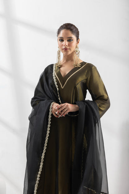 Ojasvini-Olive Black Kalidar Suit Set