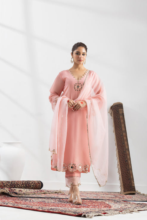 Noor-Mirror Emb Suit Set - Karwa Chauth Look