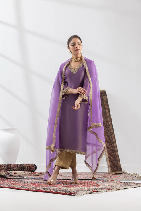 Lavanya- Purple Suit Set - Bhai Dooj Look