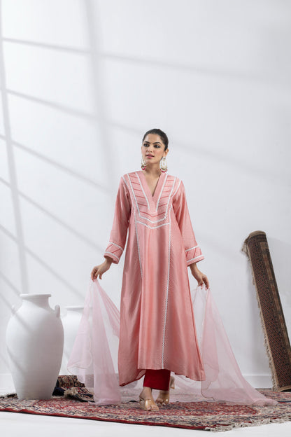 Rinaya- Kalidar Chanderi Pink Suit set