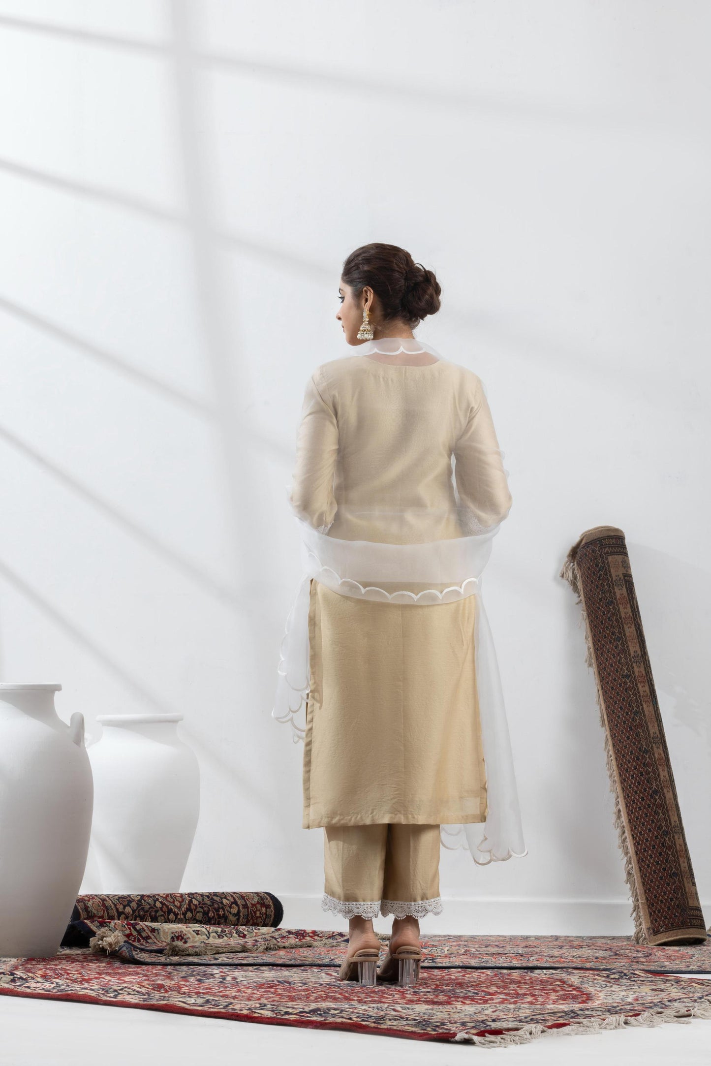 Krishvi-Beige Chanderi Suit set