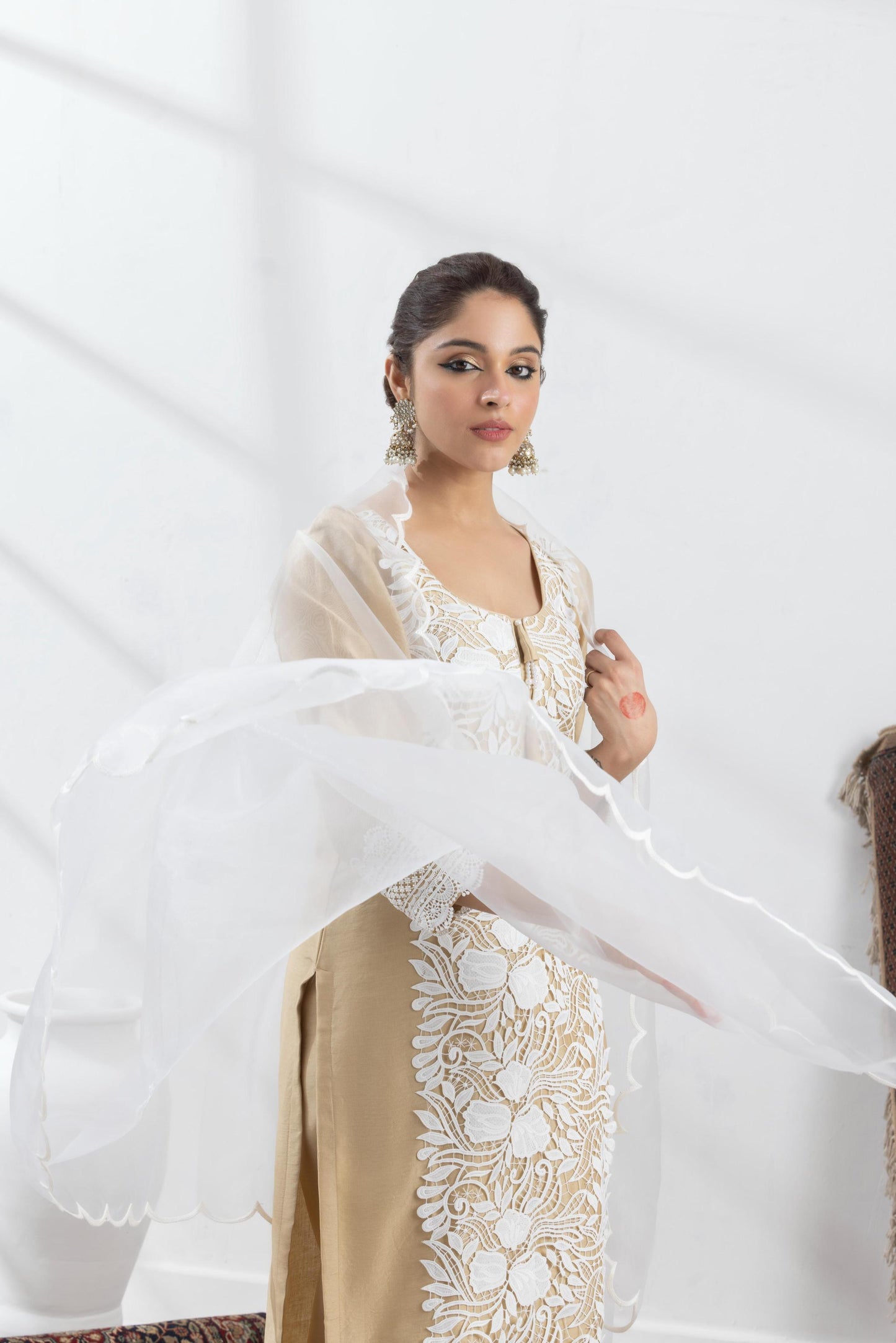 Krishvi-Beige Chanderi Suit set