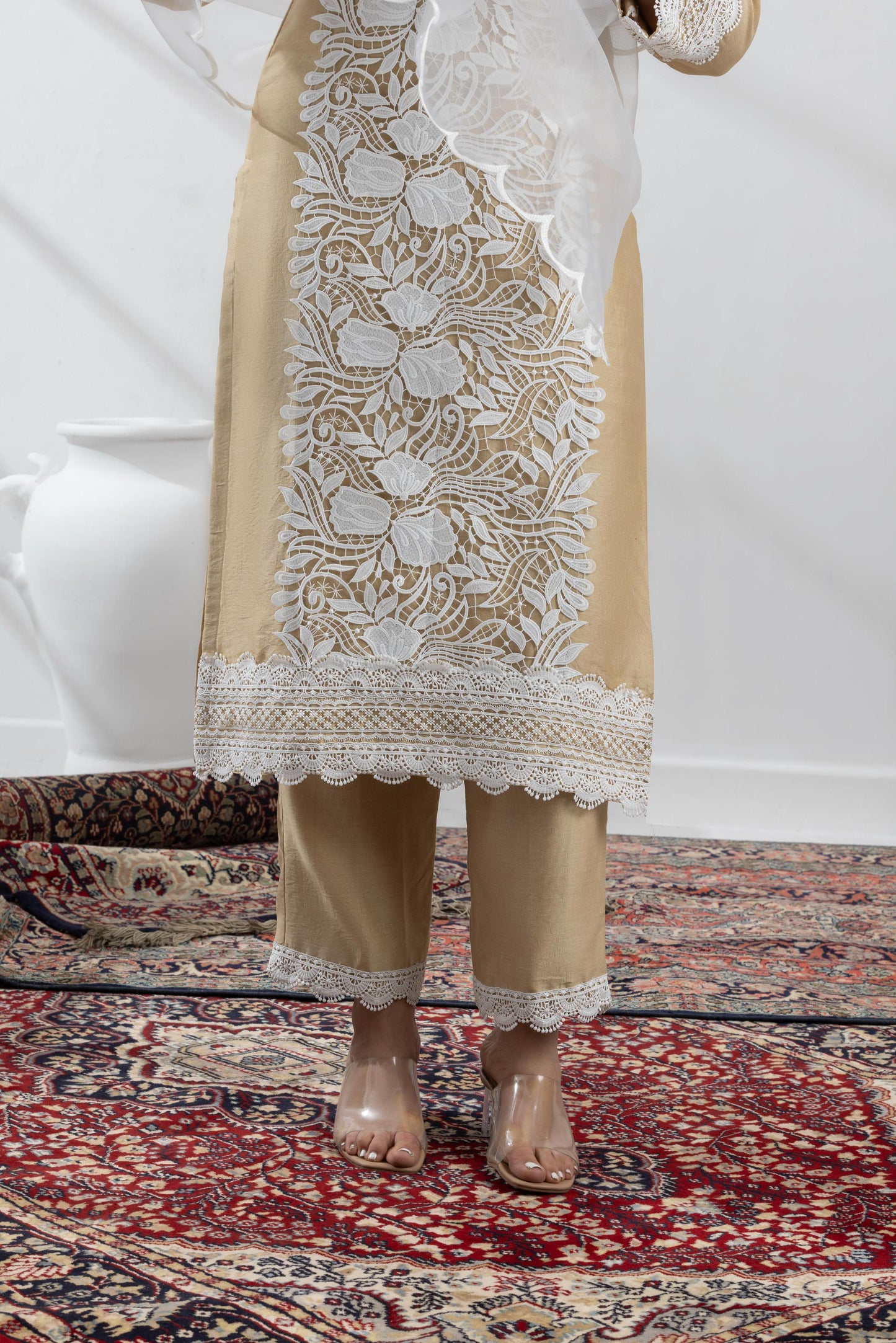 Krishvi-Beige Chanderi Suit set
