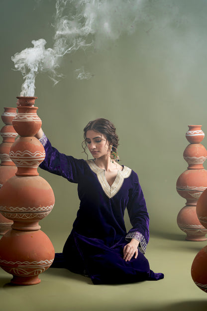 Iqra-Purple Velvet Suit Set