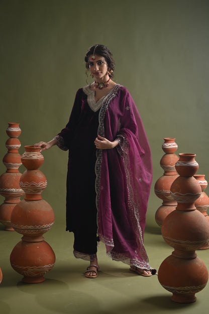 Anayra-Wine Velvet Suit Set