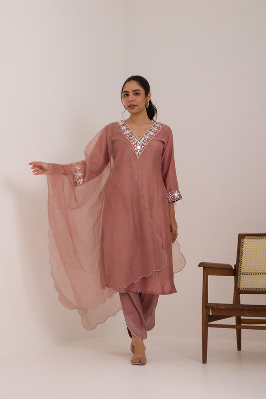 Lisha- Rose Pink Mul Suit set