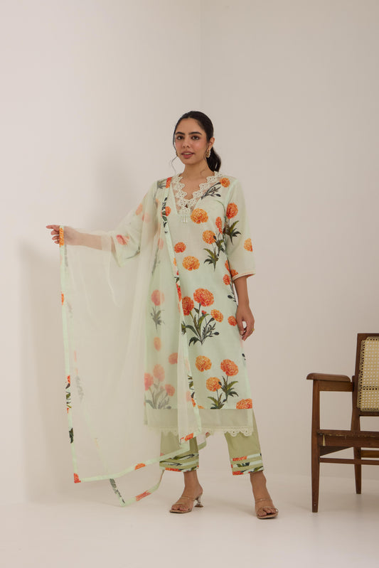 Ashni- Green Cotton suit set