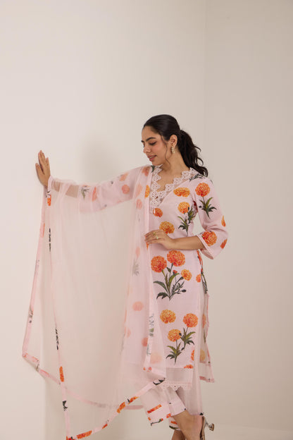 Tiya-Pink Cotton suit set