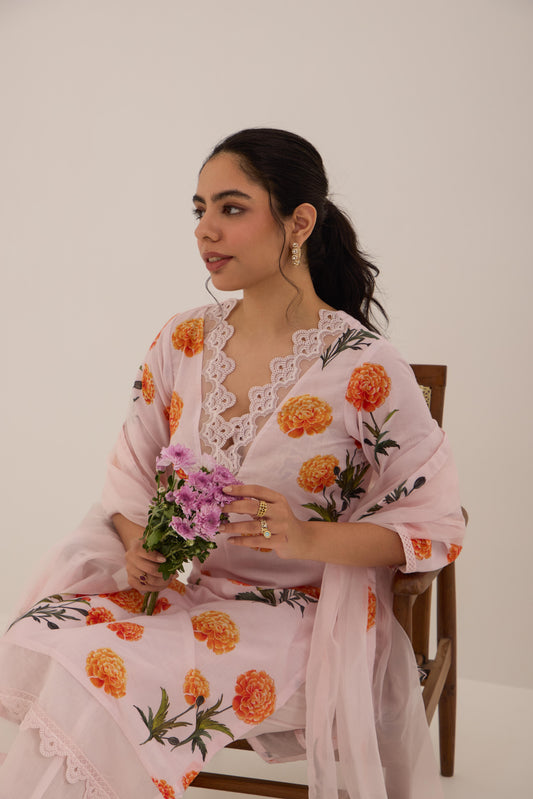 Tiya-Pink Cotton suit set