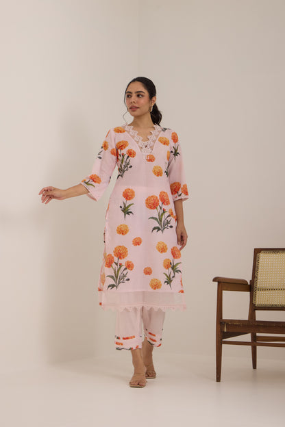 Tiya-Pink Cotton suit set