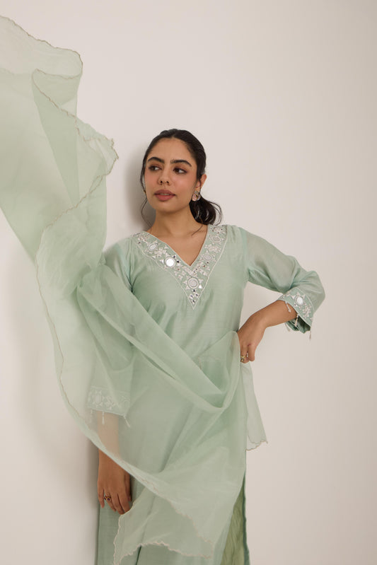Tara- Mint green Mul Suit set