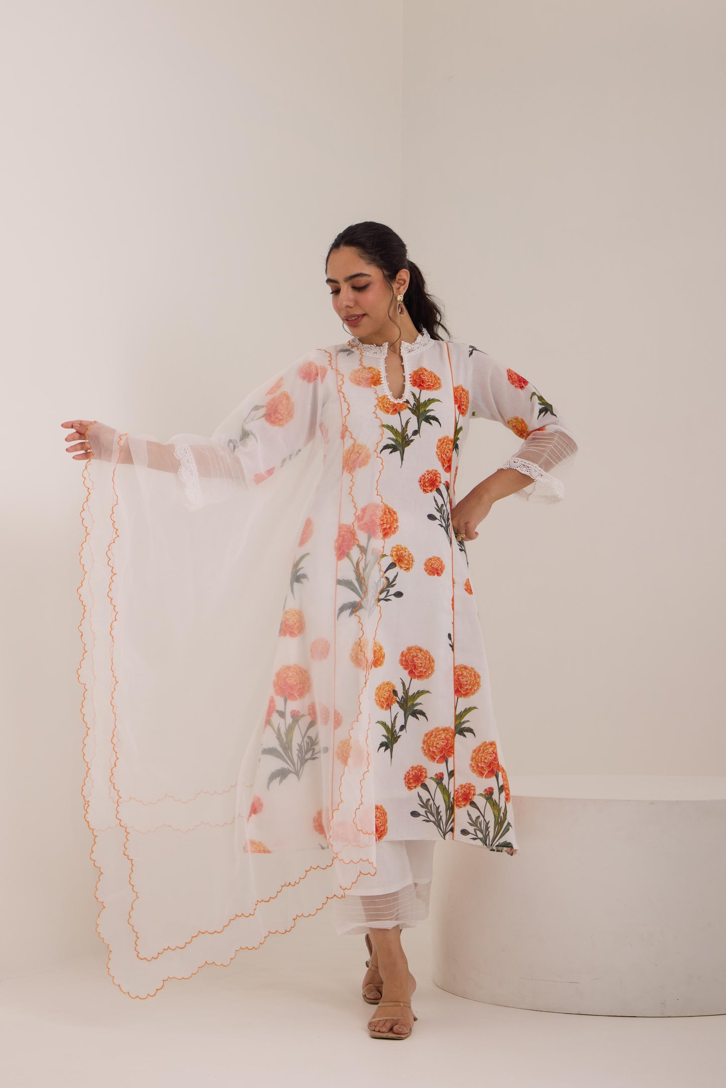Falak White Cotton suit set