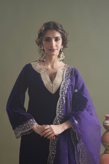 Iqra-Purple Velvet Suit Set