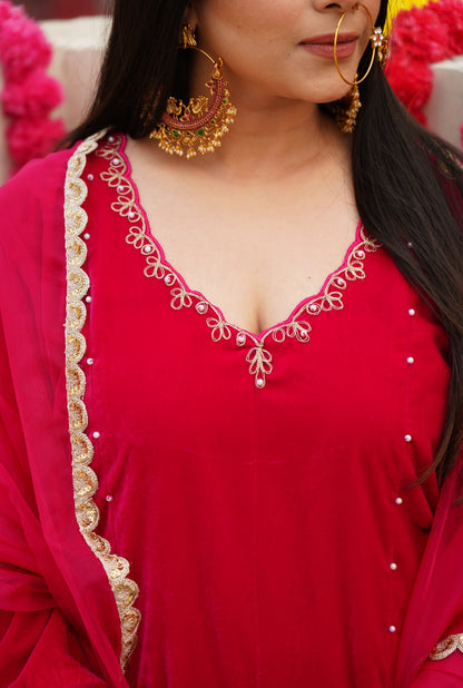 Reha- Hot Pink Velvet- Anarkali Set