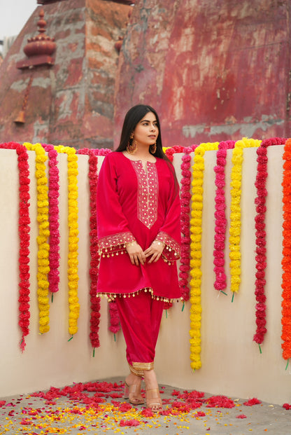 Tarasha- Hot Pink Velvet Coord Set