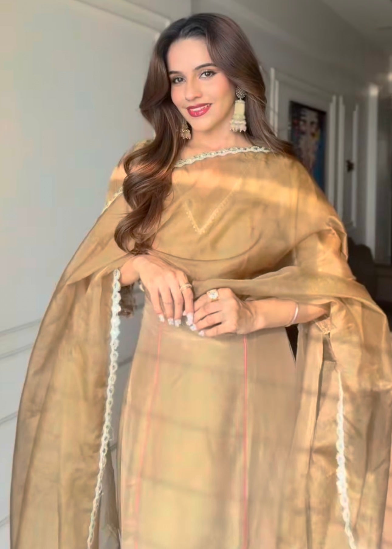 Simran in Prakriti- Peanut Brown Kalidar Suit Set