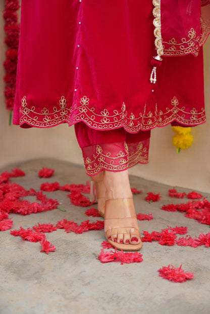 Reha- Hot Pink Velvet- Anarkali Set