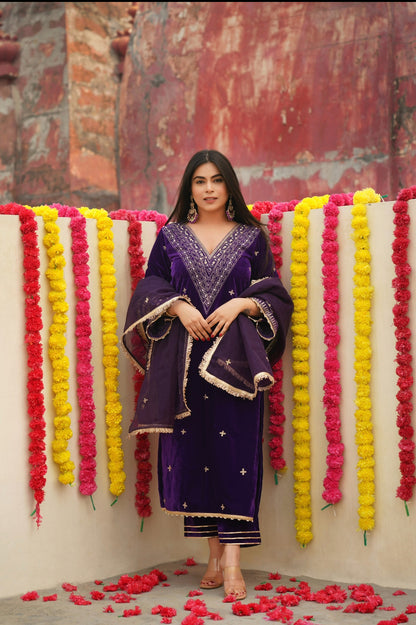 Ankita Singh in Devina -Purple Velvet Suit Set