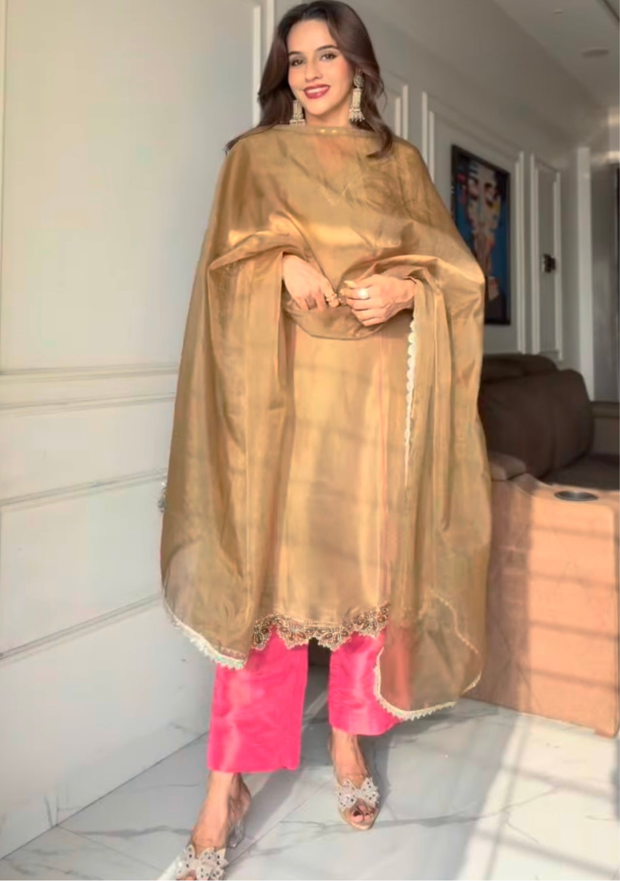 Simran in Prakriti- Peanut Brown Kalidar Suit Set