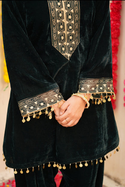 Tarini -Bottle Green Velvet Coord Set