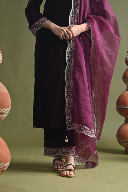 Anayra-Wine Velvet Suit Set