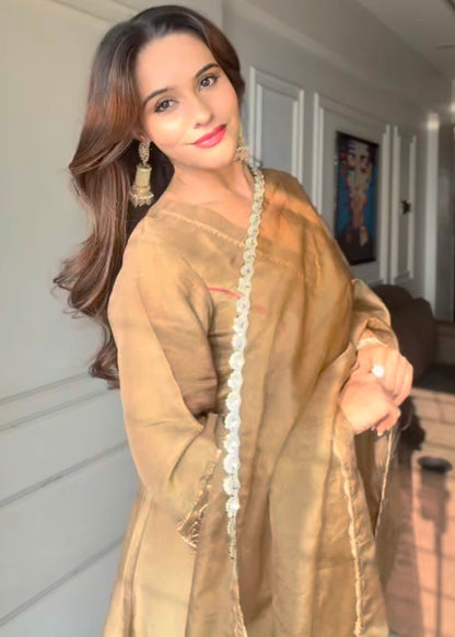 Simran in Prakriti- Peanut Brown Kalidar Suit Set