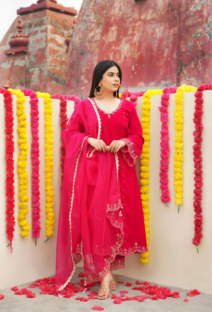 Reha- Hot Pink Velvet- Anarkali Set