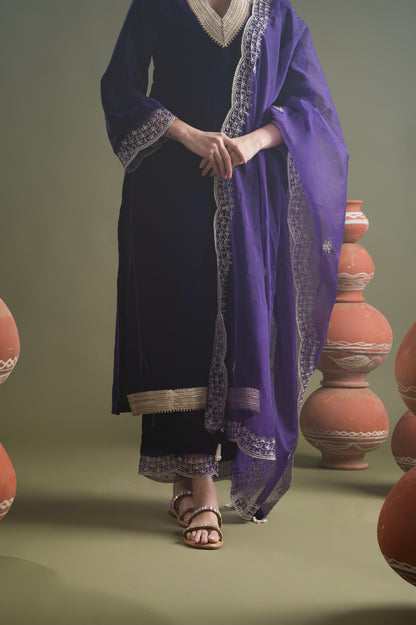 Iqra-Purple Velvet Suit Set