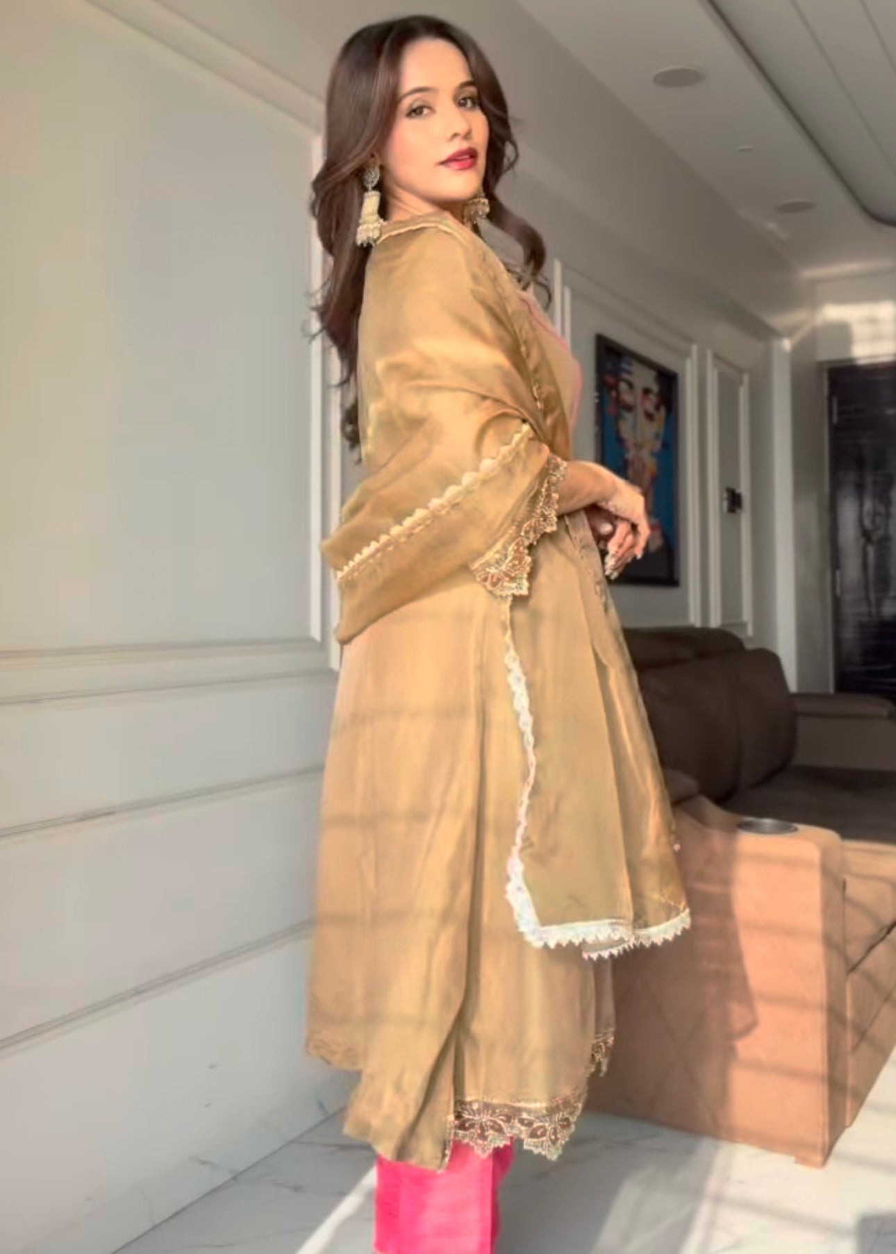 Simran in Prakriti- Peanut Brown Kalidar Suit Set