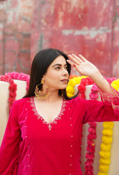 Reha- Hot Pink Velvet- Anarkali Set