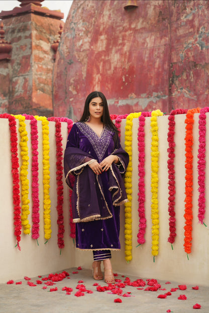 Ankita Singh in Devina -Purple Velvet Suit Set