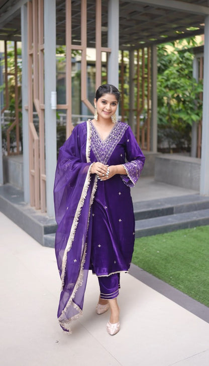 Ankita Singh in Devina -Purple Velvet Suit Set