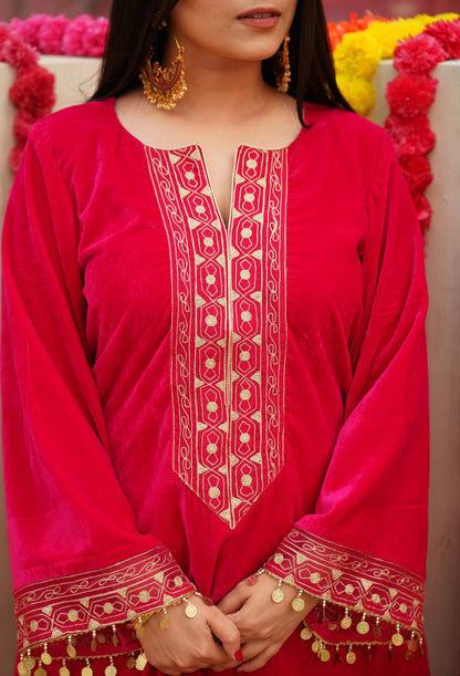 Tarasha- Hot Pink Velvet Coord Set