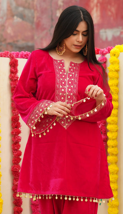 Tarasha- Hot Pink Velvet Coord Set