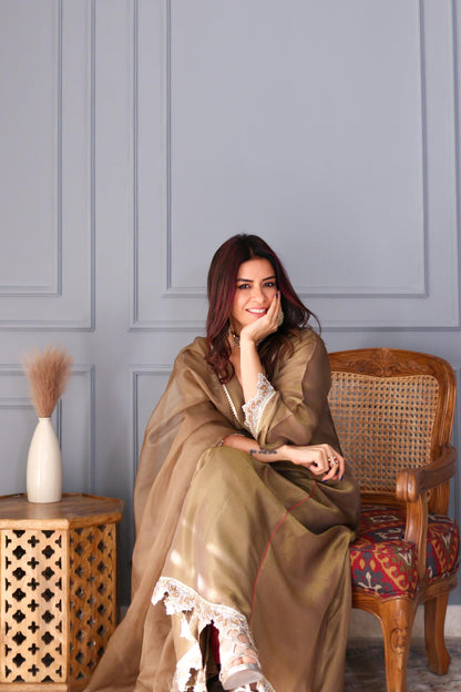 Rishu Lamba in Prakriti- Peanut Brown Kalidar Suit Set