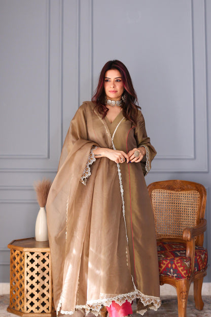Rishu Lamba in Prakriti- Peanut Brown Kalidar Suit Set