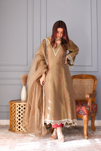 Rishu Lamba in Prakriti- Peanut Brown Kalidar Suit Set