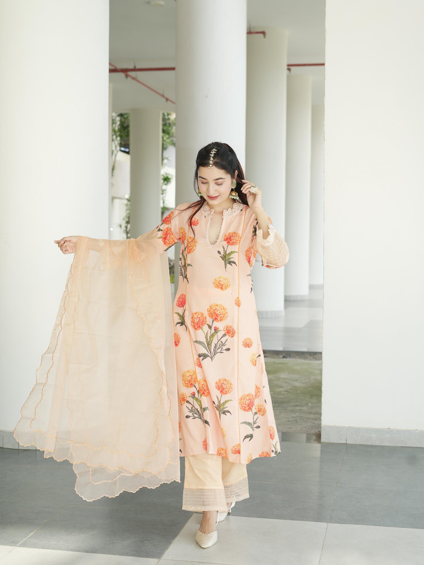 Paridhi in Aarushi Peach Cotton Suit