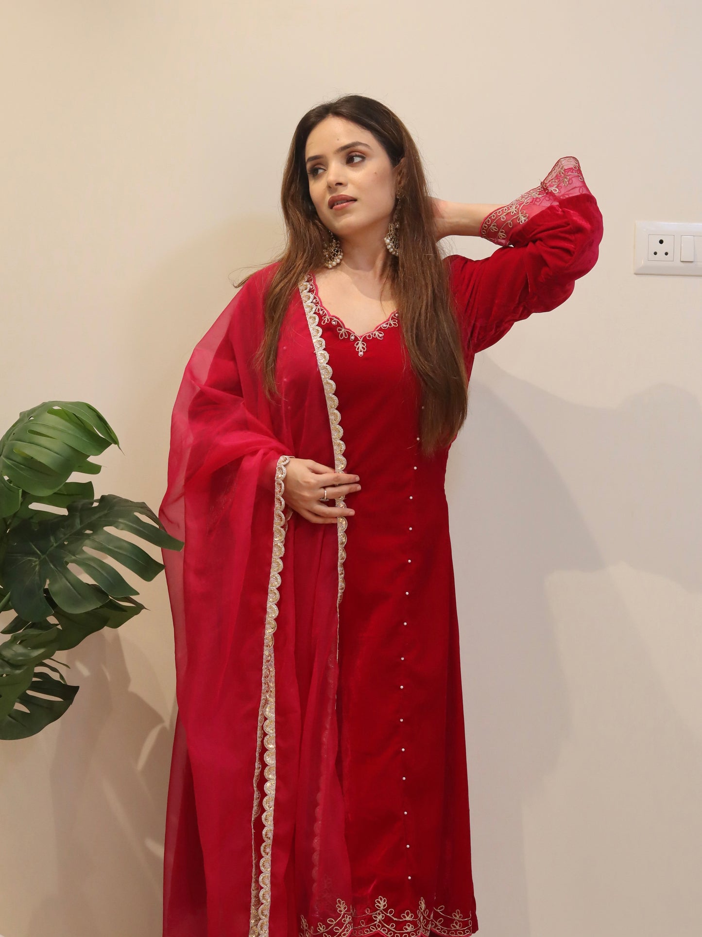 Simran Dhanwani in Reha- Hot Pink Velvet- Anarkali Set