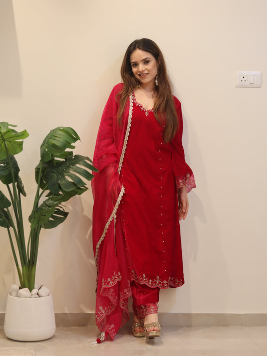 Simran Dhanwani in Reha- Hot Pink Velvet- Anarkali Set