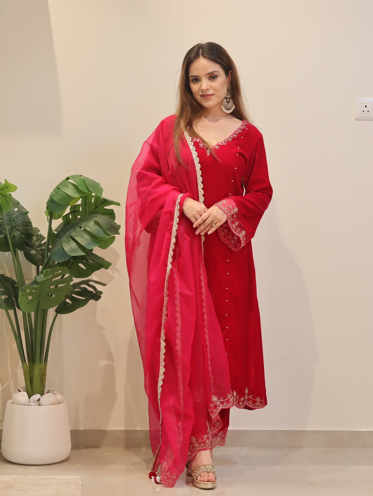 Simran Dhanwani in Reha- Hot Pink Velvet- Anarkali Set