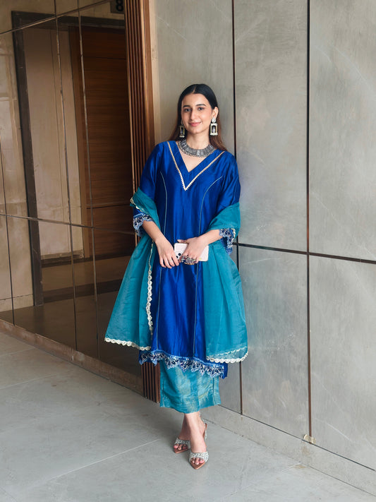 Harshita in Sharvani-Royal Blue Kalidar Suit Set