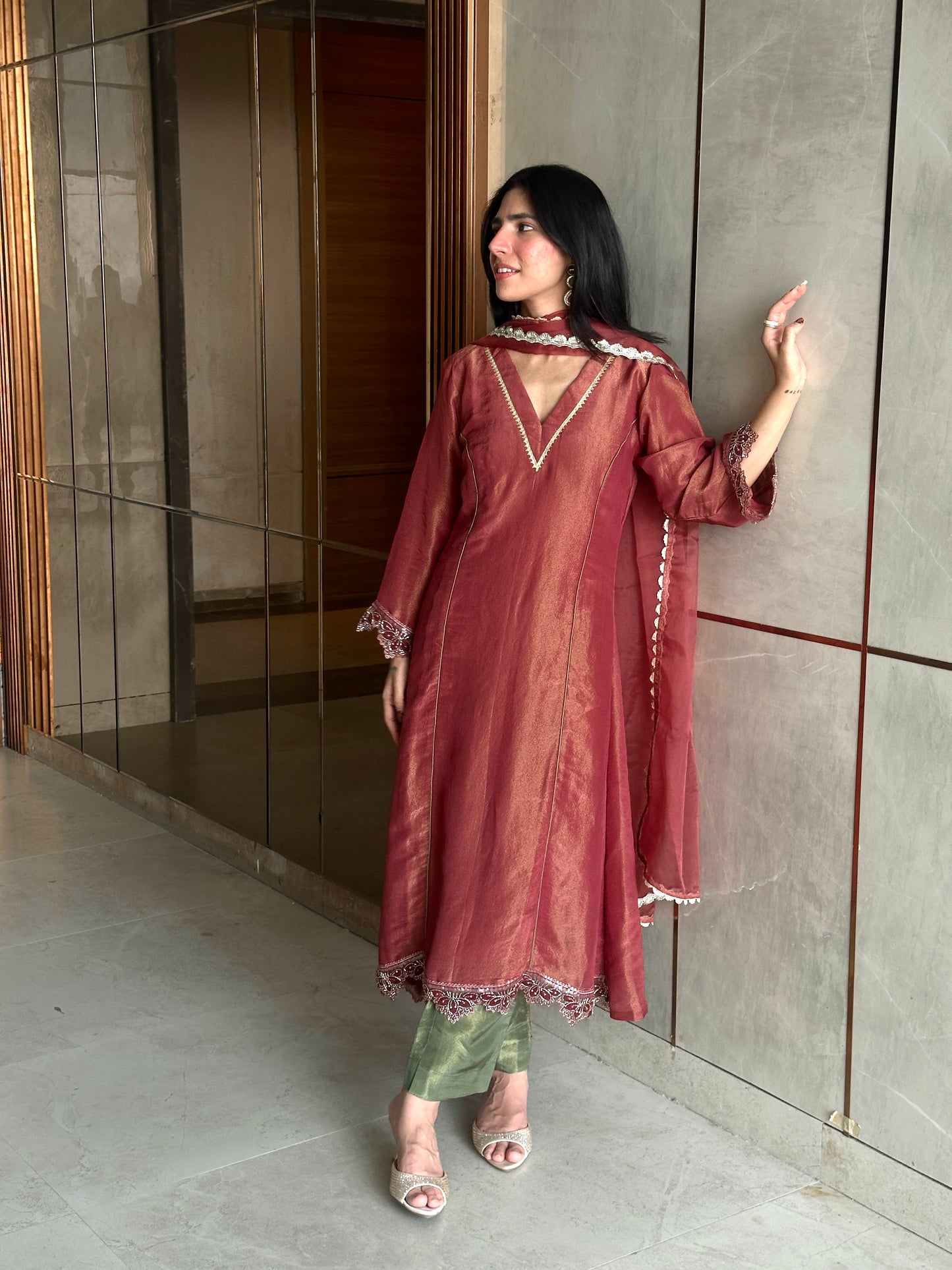 Prakriti- Rust Kalidar Suit Set
